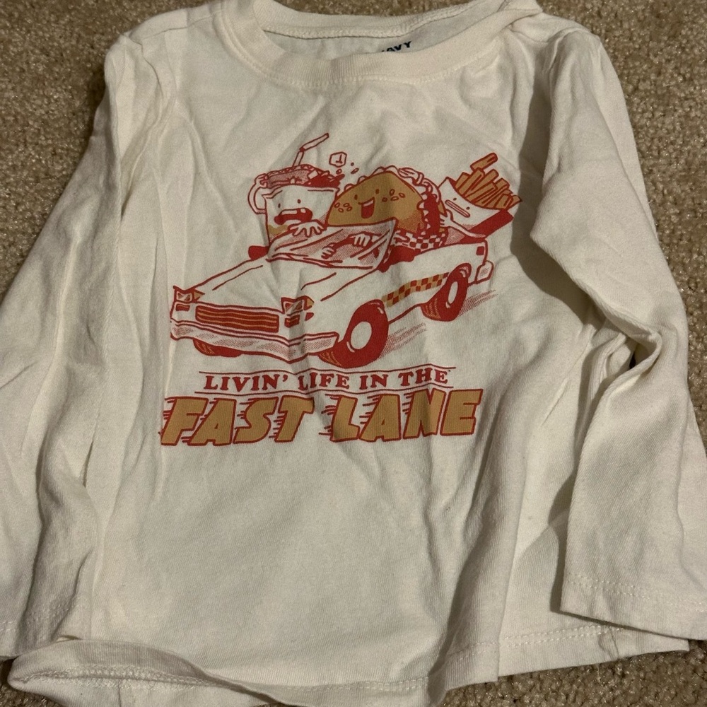 Old Navy White Kids Long Sleeve Tee with Red & Yellow Graphic